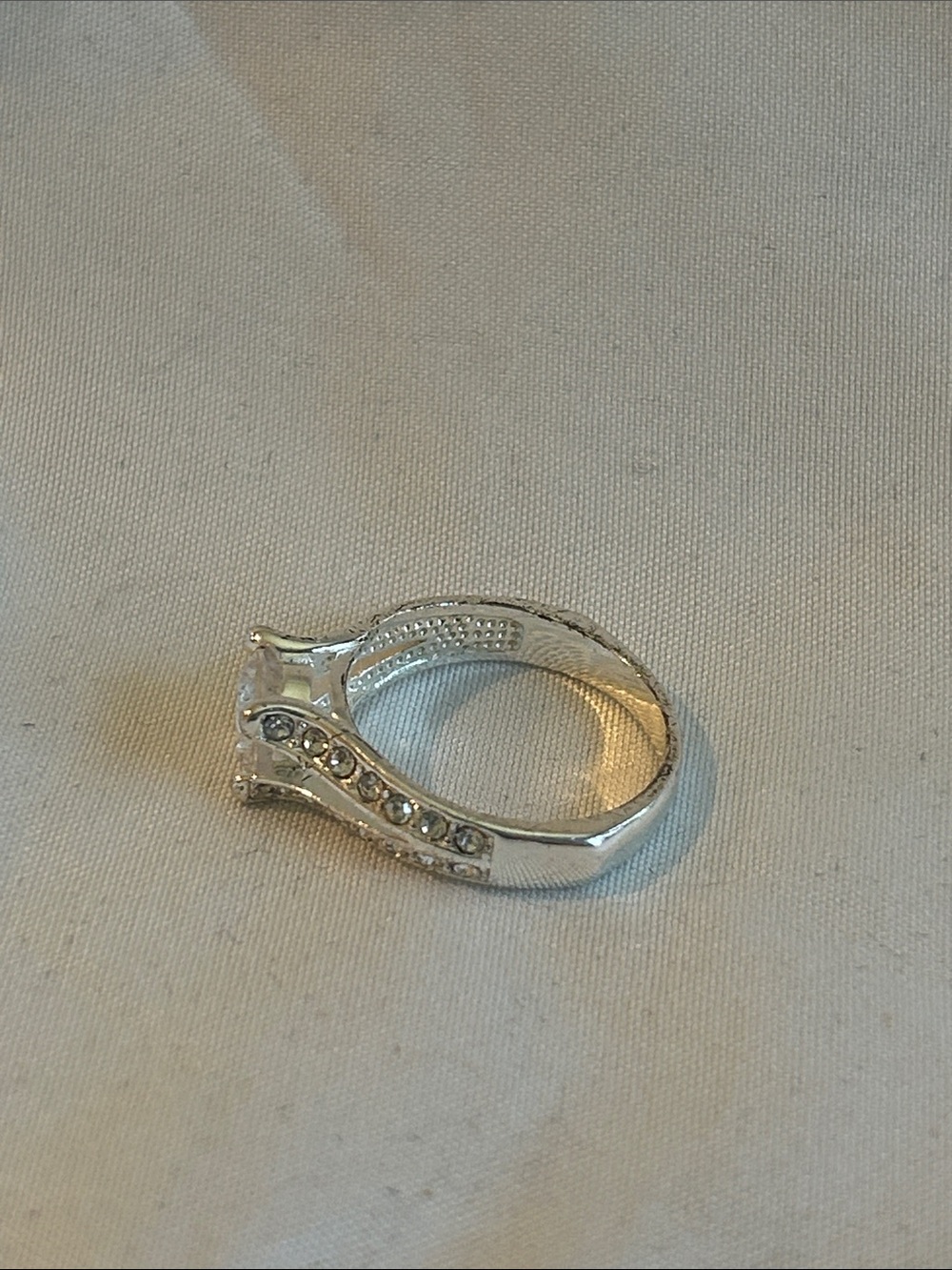 Classic Silver-Tone Solitaire Engagement Ring with Side Pavé Stones - Picture 2 of 5